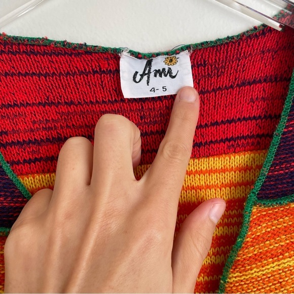 Vintage rainbow colorful knit sweater vest button up cropped v neck small stripe - Picture 5 of 7